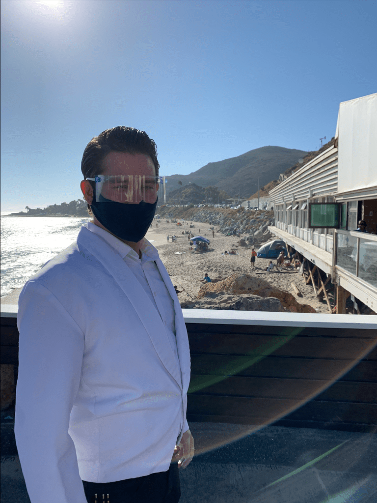 Robert Livingston ready to serve guests at Mastro's Ocean Club Sunday, Aug. 30, 2020, Malibu, California. (Photo/Chrissa Loukas)